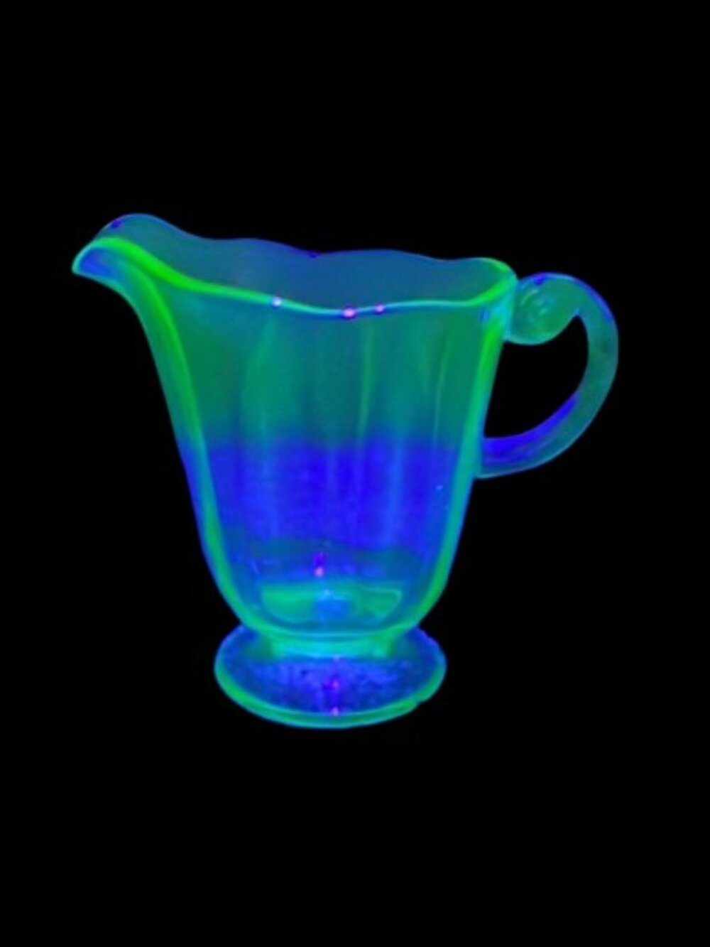 ANTIQUE Fostoria Fairfax Green Uranium Glass Creamer - Glowing Depression Glass